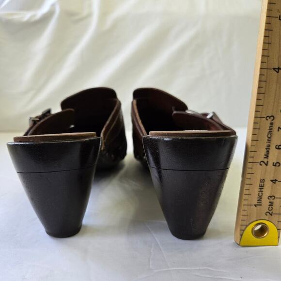Nine West Brown Leather Clogs Size 6M Studded Buckle Vtg Y2K Boho Western Mules - Picture 7 of 10